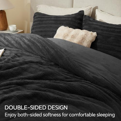BEDELITE Faux Fur King Size Comforter Set, Fluffy Bed Set, Black