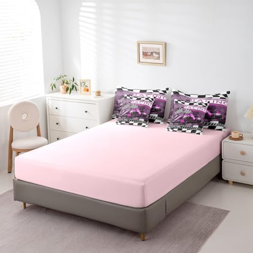 Purple Black Race Car 7 Pieces Bedding Set Full Bed in a Bag,Racing Car Extreme Sports Comforter Set with Comforter,Flat,Fitted Sheet,Pillowcases,Pillow Covers,Kids Military Camouflage Print Bedding