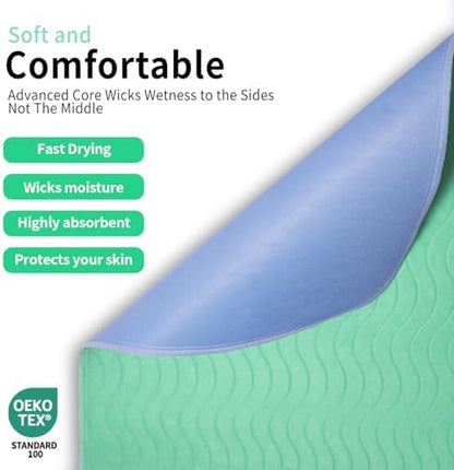 Accompagner Incontinence Bed Pads Washable Waterproof, Ultra-Absorbent Reusable Underpads for Diaper Changing, Nursing, Bedridden, Adults, Seniors, Kids and Dogs (Green, 36"x36"(Pack of 4))