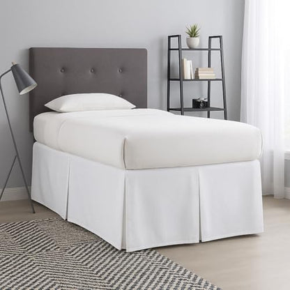 College Dorm Bed Skirt Pleated Luxury Microfiber Twin XL (39x80) with Split Corners 30" Long Drop, Hotel-Quality 1800 Ultra-Soft Dust Ruffle White