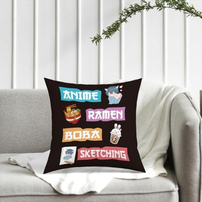 Anime Decor, Just a Girl Who Loves Ramen Boba Sketching Room Decorative Throw Pillow Covers, Anime Lovers for Home Living Room Girl Women Bedroom Decoration Gifts