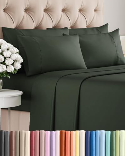 Queen 6 Piece Bed Sheet Set - Breathable & Cooling Sheets - Forest Green