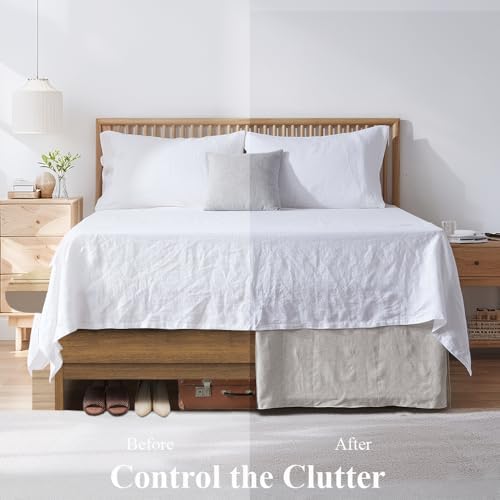 FALUCA 14-Inch 100% Linen Bed Skirt with Classic Tailored Drop Natural French Flax Dust Ruffle Cozy Soft Breathable Farmhouse Bedding (14" Queen, Linen)