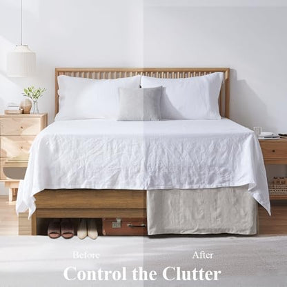 FALUCA 14-Inch 100% Linen Bed Skirt with Classic Tailored Drop Natural French Flax Dust Ruffle Cozy Soft Breathable Farmhouse Bedding (14" King, Linen)