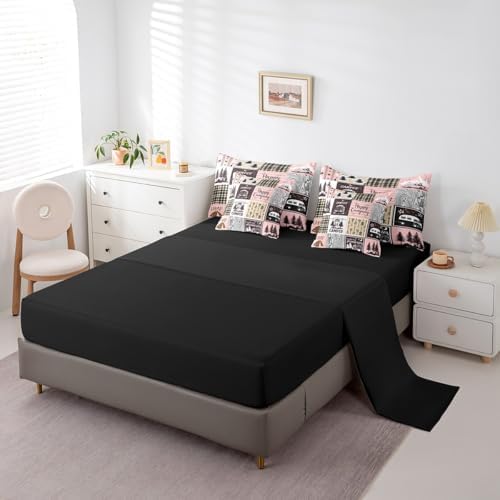 Erosebridal Girls Camping Twin Bed in A Bag 7 Piece,Pink Camper Kids Comforter Set with Sheets for Bunk,Rv Decor Bedding Comforter Sets for Travel Trailers Rustic Farmhouse Buffalo Plaid Bed Set