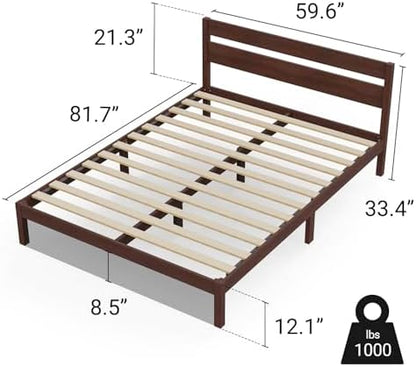 LIFEMENT Classic Wood Platform Bed Frame with Headboard, Essential, Noise Free, Under Bed Storage, No Box Spring Needed, Easy Assembly (Walnut, Queen (U.S. Standard))