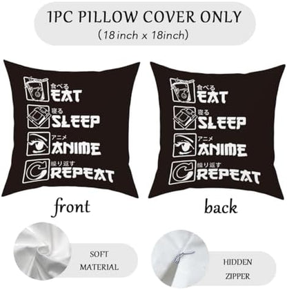 Anime Decor, Just a Girl Who Loves Anime Anime Room Decorative Throw Pillow Covers, Girls Anime Gifts Anime Lovers for Home Living Room Women Girl Bedroom Decoration Gifts Black