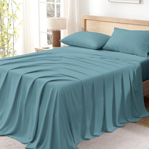 Andency Grayish Teal Queen Sheets Set 100% Viscose Derived from Bamboo