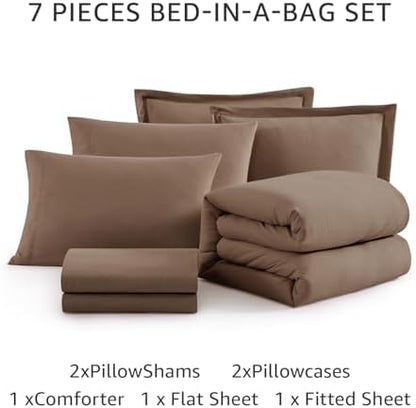 King Size Comforter Set- 7 Pieces Prewashed Bed in a Bag King Bedding Sets
