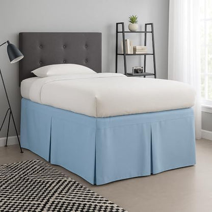 Pleated College Dorm Bed Skirt Luxury Microfiber, Twin XL (39x80) with Split Corners, 34" Long Drop, Hotel-Quality 1800 Ultra-Soft Dust Ruffle, Light Blue