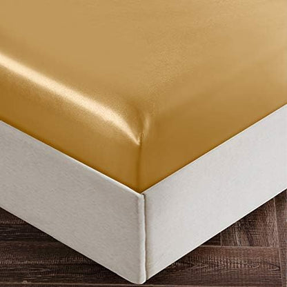 SiinvdaBZX 4Pcs Satin Sheet Set King Size 15-Inch Deep Pocket, Gold