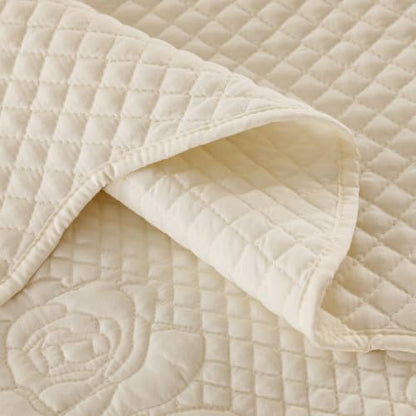 EVENHUG Oversized King Bedspreads California King Quilt Set with Pillow Shams Extra Wide Large King Size Quilts Lightweight Coverlet Bedding Sets Cream 120"x120"
