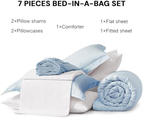 Monbix Queen Comforter Set-7 Pieces Soft Bed in a Bag Queen Bedding Sets