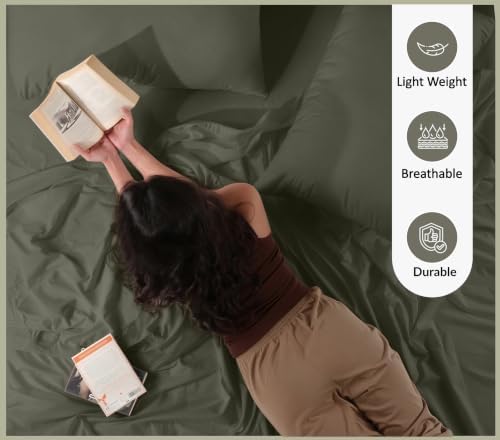 RUVANTI 100% Cotton Twin XL Sheets, Percale Weave Twin XL Set, Deep Olive