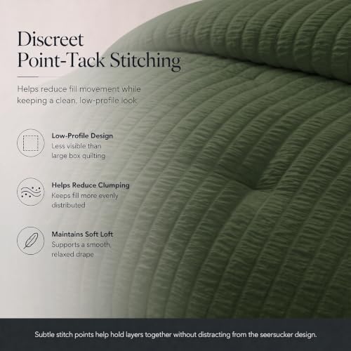 CozyLux Queen Comforter Set, 7 Pieces Olive Green Seersucker Bed in a Bag