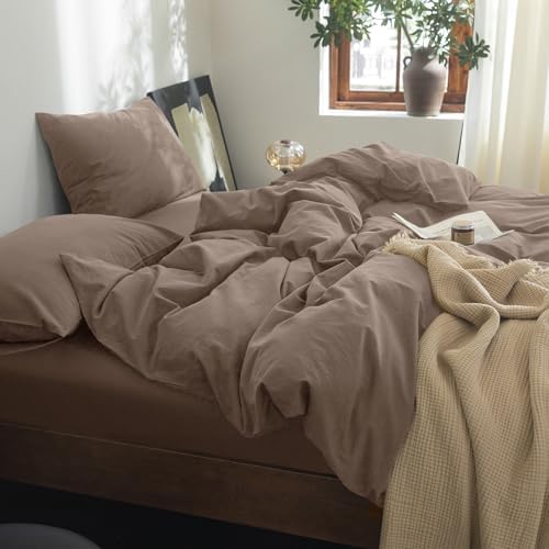 FOSSA Duvet Cover Set 100% Washed Cotton Linen Feel Full