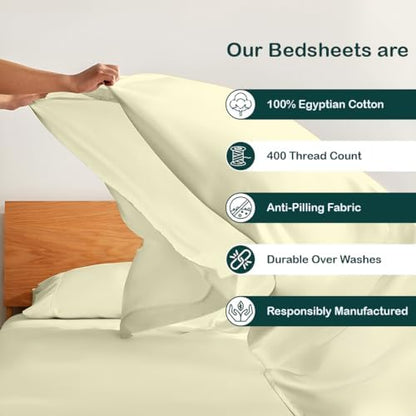 NON Sticky cotton Twin 4 Piece Sheet Set, 100% Long Staple Cotton, Soft Cooling Hotel Luxury Bedding Sheets, Deep Pocket Fits 10" to 18" Mattress, 39" x 75", Ivory Solid