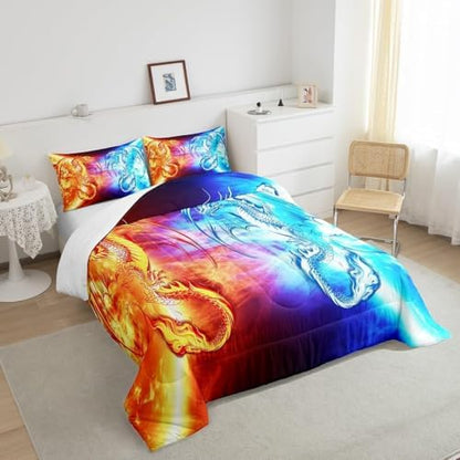 Feelyou Ice Fire Dragon Bedding Set Toddler Size 3Pcs for Boys Teens Kids