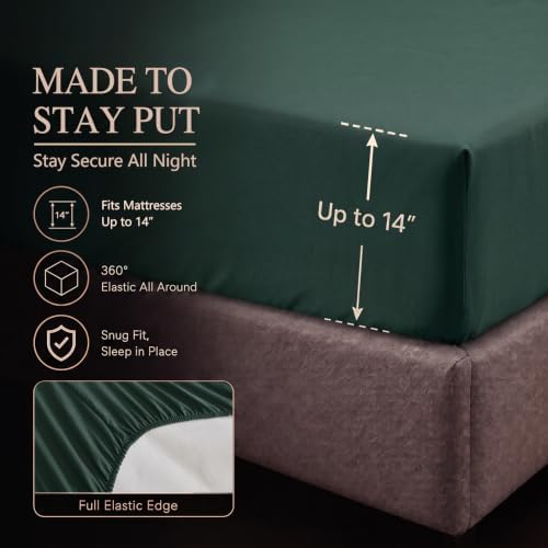 CozyLux Queen Comforter Set Forest Green, 7 Pieces Pintuck Bed in a Bag
