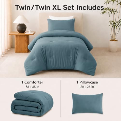 CozyLux Twin Comforter Set, 2 Pieces Down Alternative Bedding, Mineral Blue