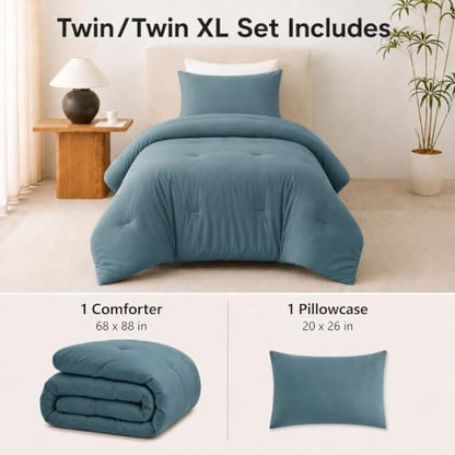CozyLux Twin Comforter Set, 2 Pieces Down Alternative Bedding, Mineral Blue