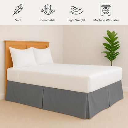 eBeddy Linens Split Corner Bed Skirt Full 18 Inch Drop – 100% Microfiber, – Platform Style, Dark Grey Solid, 3-Sided Pleated, Tailored Fit, Hidden Storage, Hotel Luxury, Washable