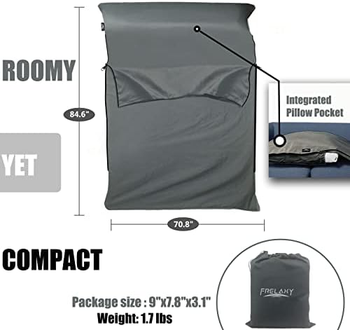 Frelaxy Sleeping Bag Liner, XL Travel Sheet for Camping, Hotels and Hostels