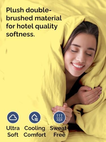 Duvet Cover Queen Size - Soft 3 Piece with Zipper Closure - Yellow