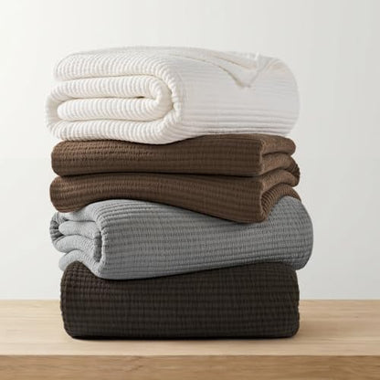 EVERGRACEHOME Cotton Ribbed Matelassé Coverlet Set, Queen Size, Dark Brown