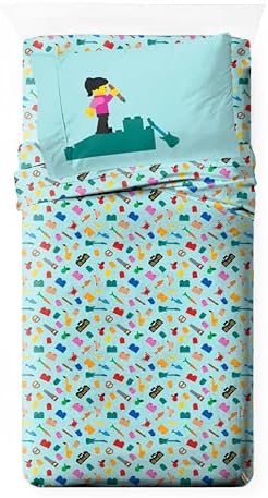 Jay Franco Kids Sheet Set with Fitted, Flat Sheets & Pillow Cover - Ultra-Soft Bedding with Pillowcase for Room Decor, Teal - LEGO®, 3 Piece Twin