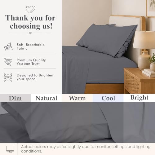 ZOYER 100% Cotton Sheets – Twin Size Percale Bedding, Cooling & Breathable, Durable with a Crisp, Soft & Comfortable Feel, 16" Deep Pocket, 3-Piece Set, Smoked Pearl