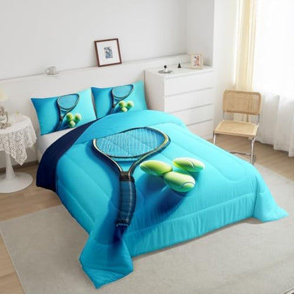 Castle Fairy Tennis Racket Comforter Set Twin Size American Sports Ball Gaming Bedding Set Kids Boys Girls Tennis Balls All Season Quilt Set Sport Competition Bedding Comforter Sets,2Pcs