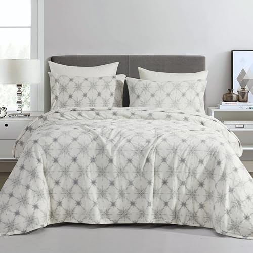 Elegant Comfort Luxuriously Soft 4-Piece Holiday Velvet Plush Flannel Sheet Set - Premium Quality - Cozy Warm, Christmas Fuzzy Velvet Flannel Fleece Deep Pocket Sheet Set - Full, Beige Snowflake