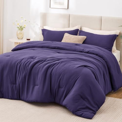 Love's cabin Purple Full Comforter Set, 3-Piece Prewashed Bed Set