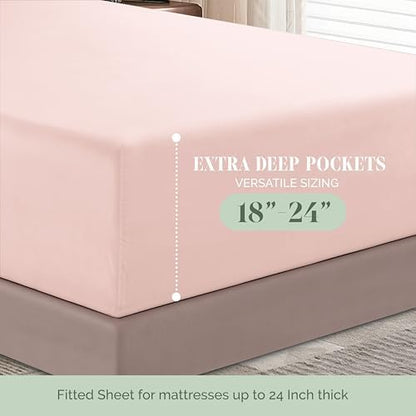 Elegant Comfort 1500 Premium Hotel Quality 18-24 Inches Deep - Extra Deep Pocket Single Fitted Sheet for High Mattress, Luxury and Softest, Smart Pocket - Wrinkle Free, California King, Blush Pink