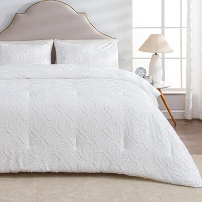 Andency Comforter Set Full White, 3 Pcs Bedding