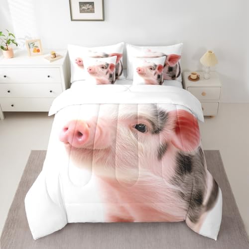 Erosebridal Pig 7 Piece Bedding Set Full Cute Pet Comforter Set with Sheets Farmhouse Animal Bed in A Bag Kids Boys Girls Teens Bed Sets with 2 Pillowcases, 2 Throw Pillow Covers