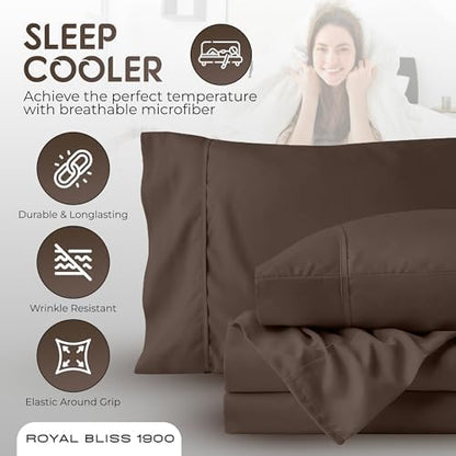 Split King Sheets Set with 2 Twin XL Fitted Sheet - 5 Piece Bedding - Wrinkle Free, Fade Resistant, Double Brushed Microfiber - Deep Pockets/Easy Fit (Chocolate)