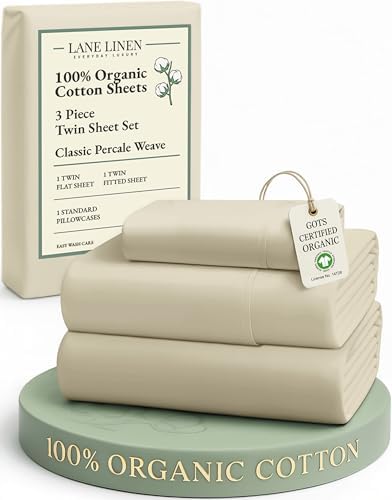 LANE LINEN 100% Organic Cotton Twin Size Bed Sheets, Fully Elasticized Mercerised Cotton Bed Sheet Set, Soft & Comfy Low Pill Face Resistant Bedding Sheets & Pillowcase Set- Linen