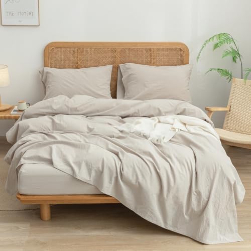 BESTOUCH Twin Washed Cotton Linen Feel Sheet Set 3pc Solid Linen Grey