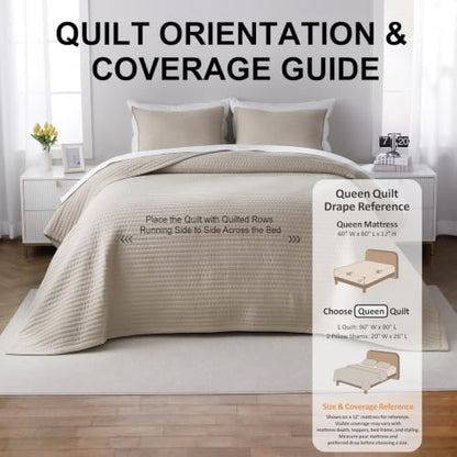 Queen Quilt Set 90 x 90 in, Lightweight, Oatmeal