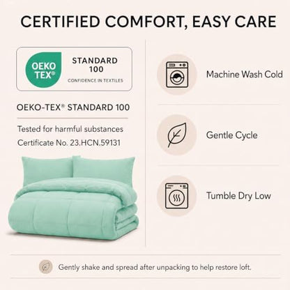 CozyLux Queen Comforter Set Mint Green - 7 Pieces Bed in a Bag