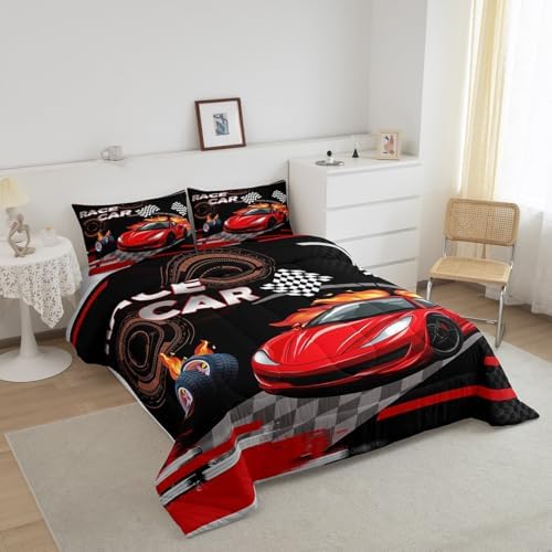 Feelyou Kids Red Race car Comforter Set King Size Boys Girls