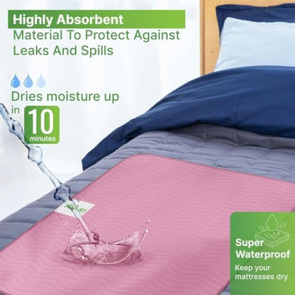 Bed Pads Washable Waterproof 34"x36"- Pack of 4 Pink Incontinence Bed Pads