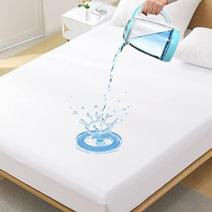 King Waterproof Mattress Protector - Noiseless, Breathable, Machine Washable Fitted Mattress Cover with Deep Pocket up to 5”-21”（White）
