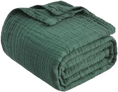 EMME Muslin Blankets for Adults Throw Blanket for Couch Breathable Gauze Soft Lightweight Airy Forest Green Super King 120" x 94"