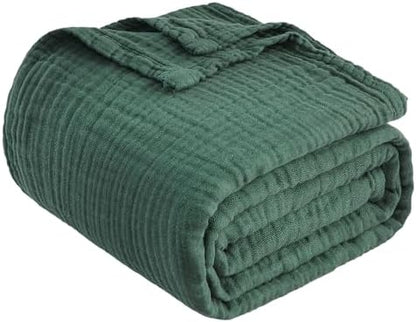 EMME Muslin Blankets for Adults Throw Blanket for Couch Breathable Gauze Soft Lightweight Airy Forest Green Super King 120" x 94"