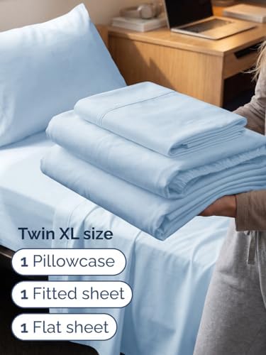 Extra Deep Twin XL Sheet Set - 3 Piece College Dorm Room - Light Blue