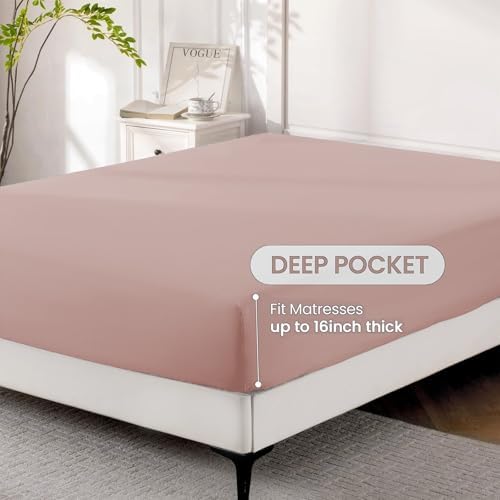ROSE&RISY Mauve King Sheet Set, 4 Pieces Soft Bedding King Sheet Set, Breathable and Cooling Sheet Bed Set, Includes 1 Fitted Sheet, 1 Flat Sheet, 2 Pillowcases - Deep Pocket (Mauve, King Size)