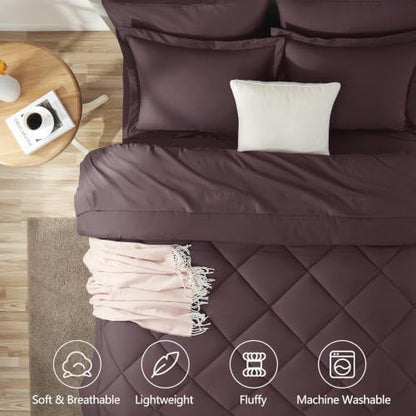 CozyLux Full Comforter Set 82"x86" Cocoa Powder - 7 Piece Bed in a Bag